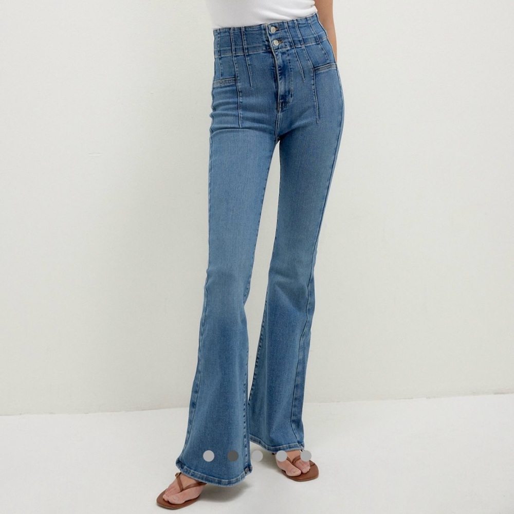 We The Free - Free People Blue Flare Wide Leg Jeans Regular Length